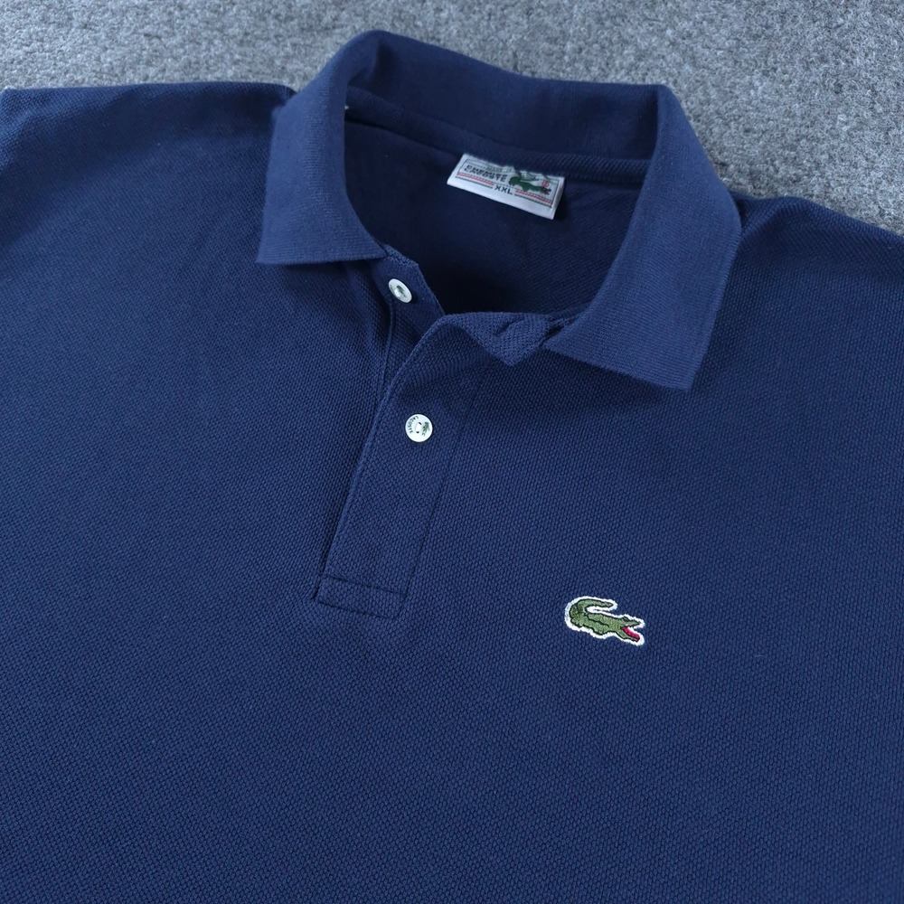 Chemise Lacoste Mens XXL Navy Blue Pique Polo Shirt Made in France Vintage